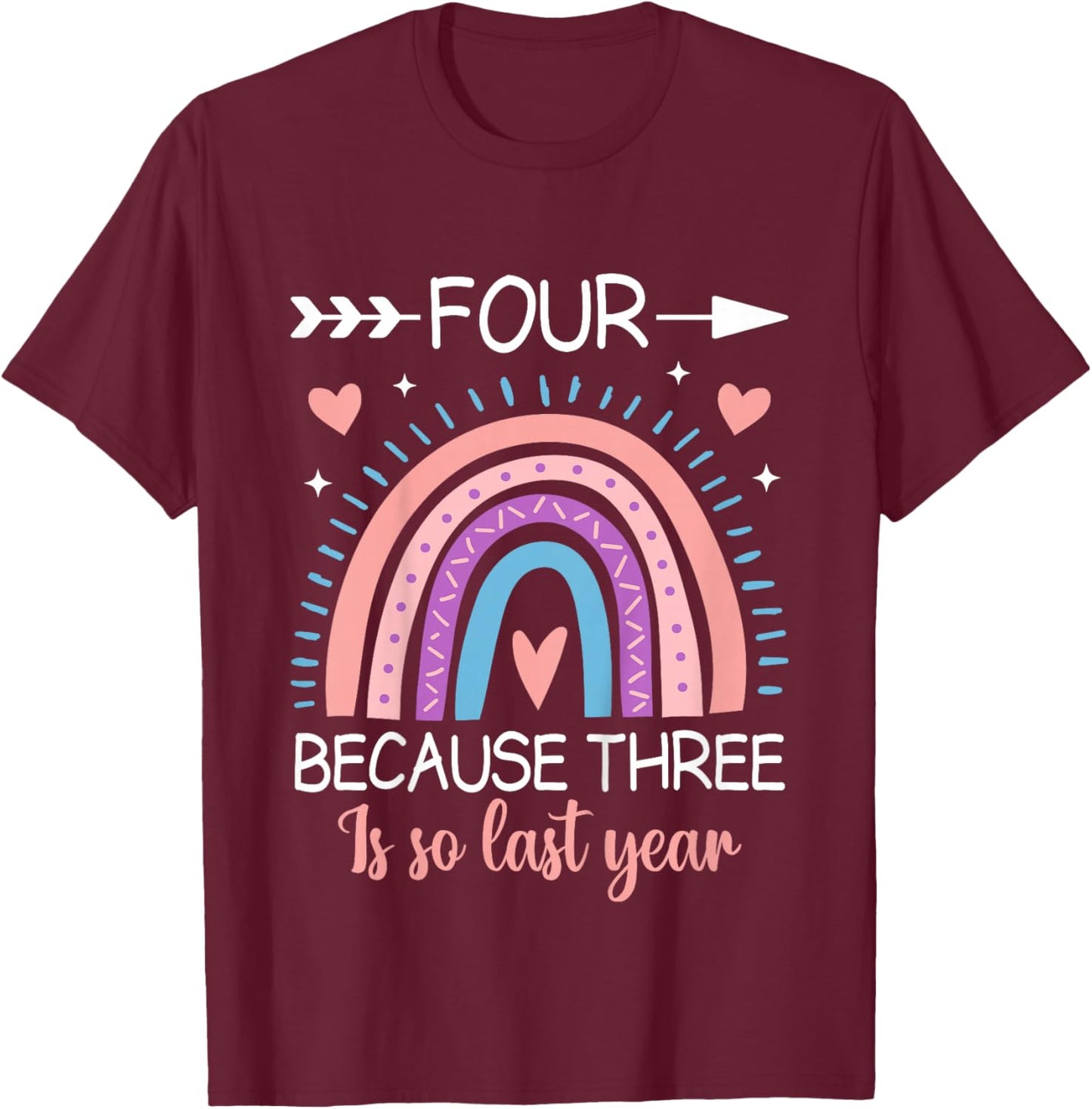 4th Birthday Shirt Girl Boy 4yr 4 Year Old Four Rainbow Kids T-Shirt - T-Shirt | Maroon
