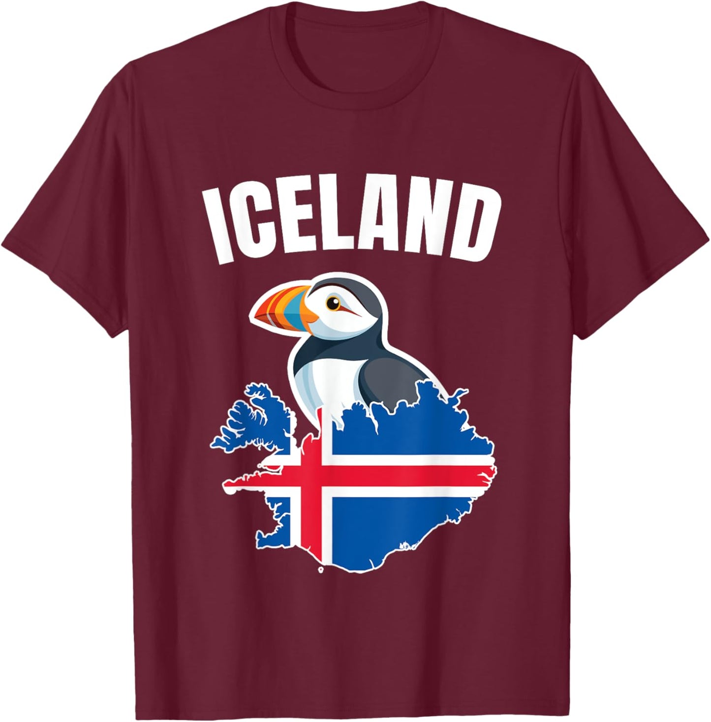 Iceland Map Puffin Bird Reykjavík Iceland Icelandic Vacation T-Shirt - T-Shirt | Maroon
