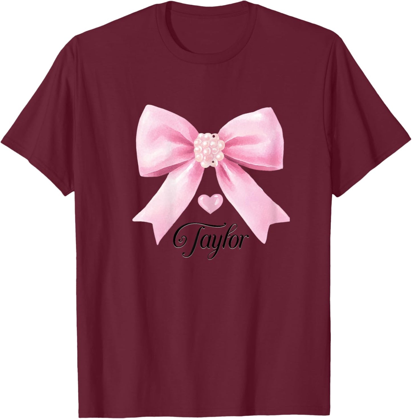 Taylor Outfit Cute Pink Bow Heart Shirt Teen Girls T-Shirt - T-Shirt | Maroon