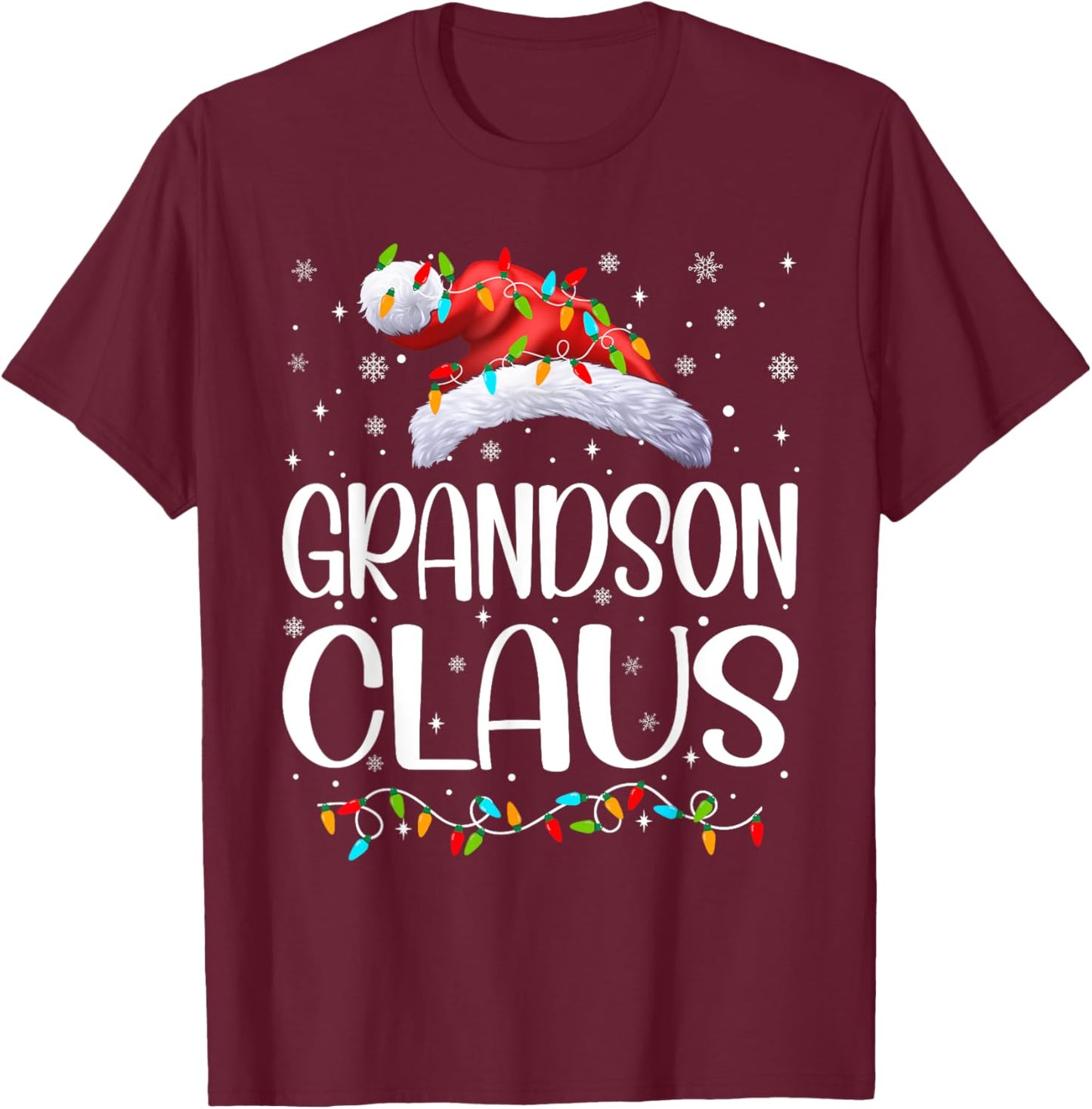 Grandson Claus Xmas Lights Christmas Pajama Matching Family T-Shirt - T-Shirt | Maroon