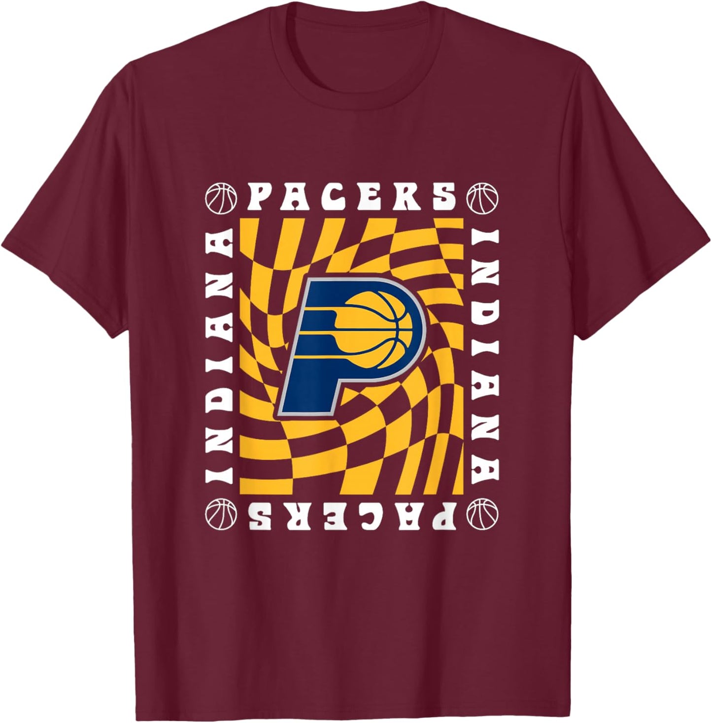 NBA Indiana Pacers Retro Checkerboard Wave T-Shirt - T-Shirt | Maroon