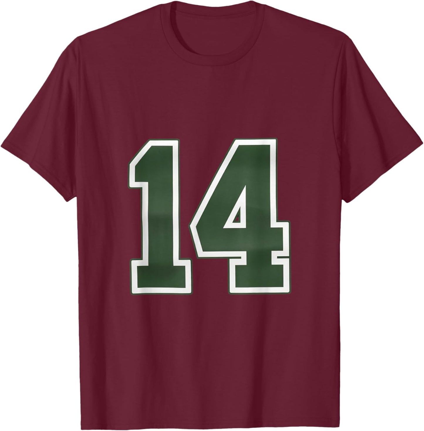 Number #14 Sport Green Number T-Shirt - T-Shirt | Maroon