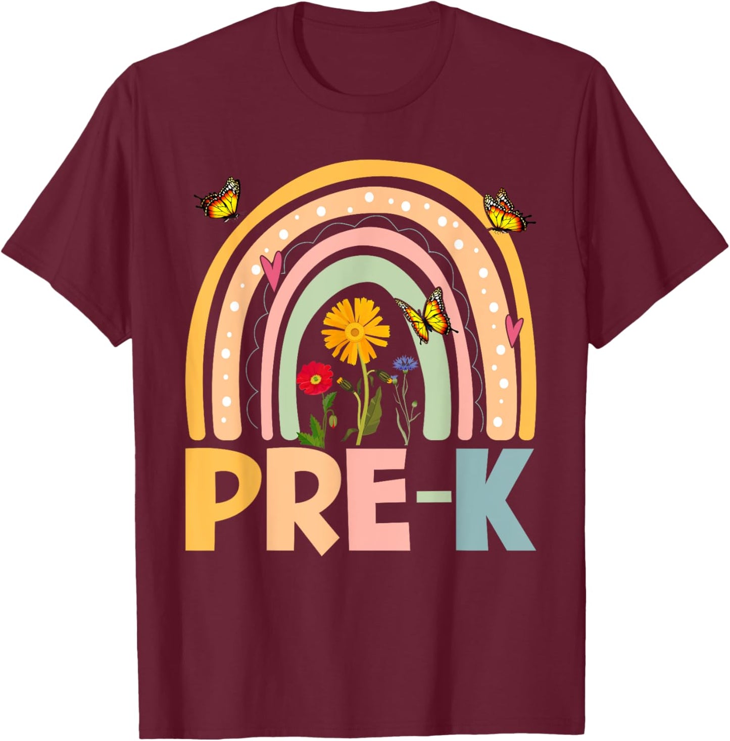 Wildflower Pre-K Preschool Team Floral Teacher Girls T-Shirt - T-Shirt | Maroon