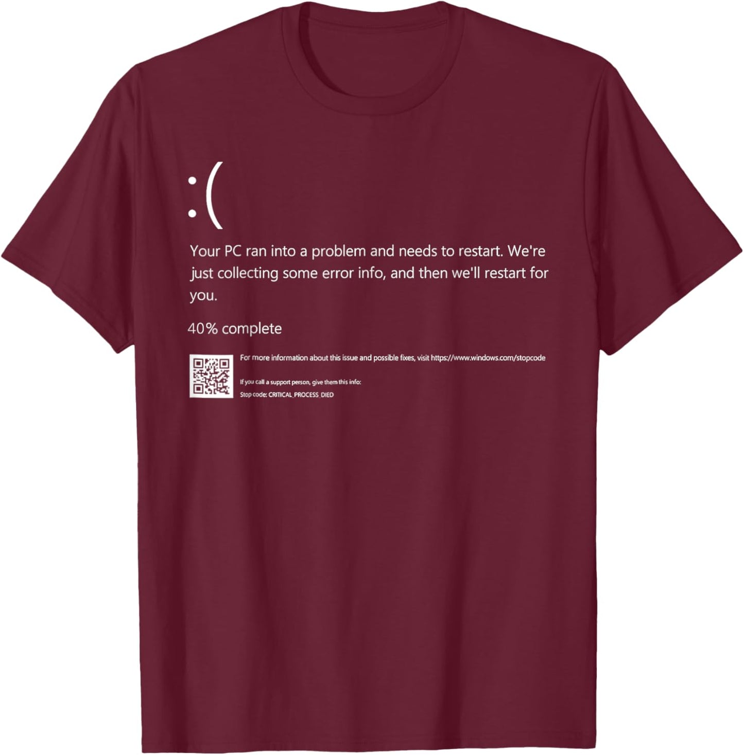 Funny Windows Error Blue Screen Halloween Costume, Tech Nerd T-Shirt - T-Shirt | Maroon