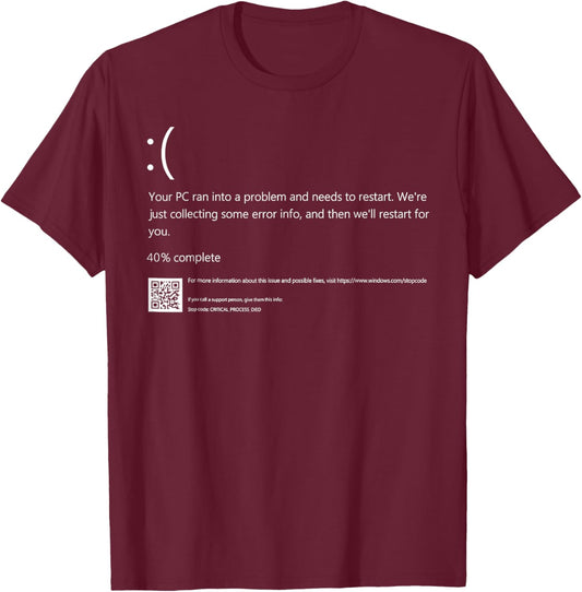 Funny Windows Error Blue Screen Halloween Costume, Tech Nerd T-Shirt - T-Shirt | Maroon