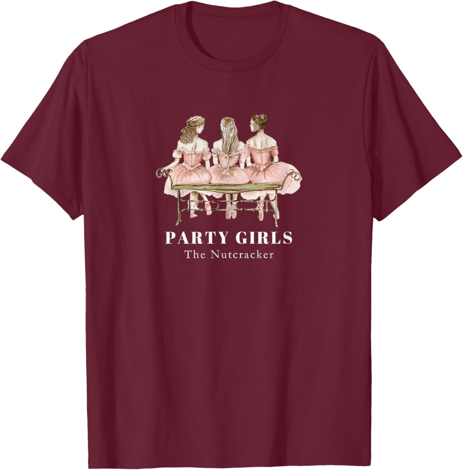 Nutcracker Party Girls Scene Christmas Ballet Dancer Graphic T-Shirt - T-Shirt | Maroon