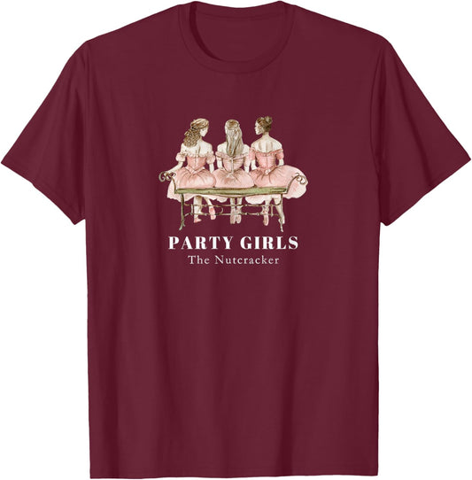Nutcracker Party Girls Scene Christmas Ballet Dancer Graphic T-Shirt - T-Shirt | Maroon