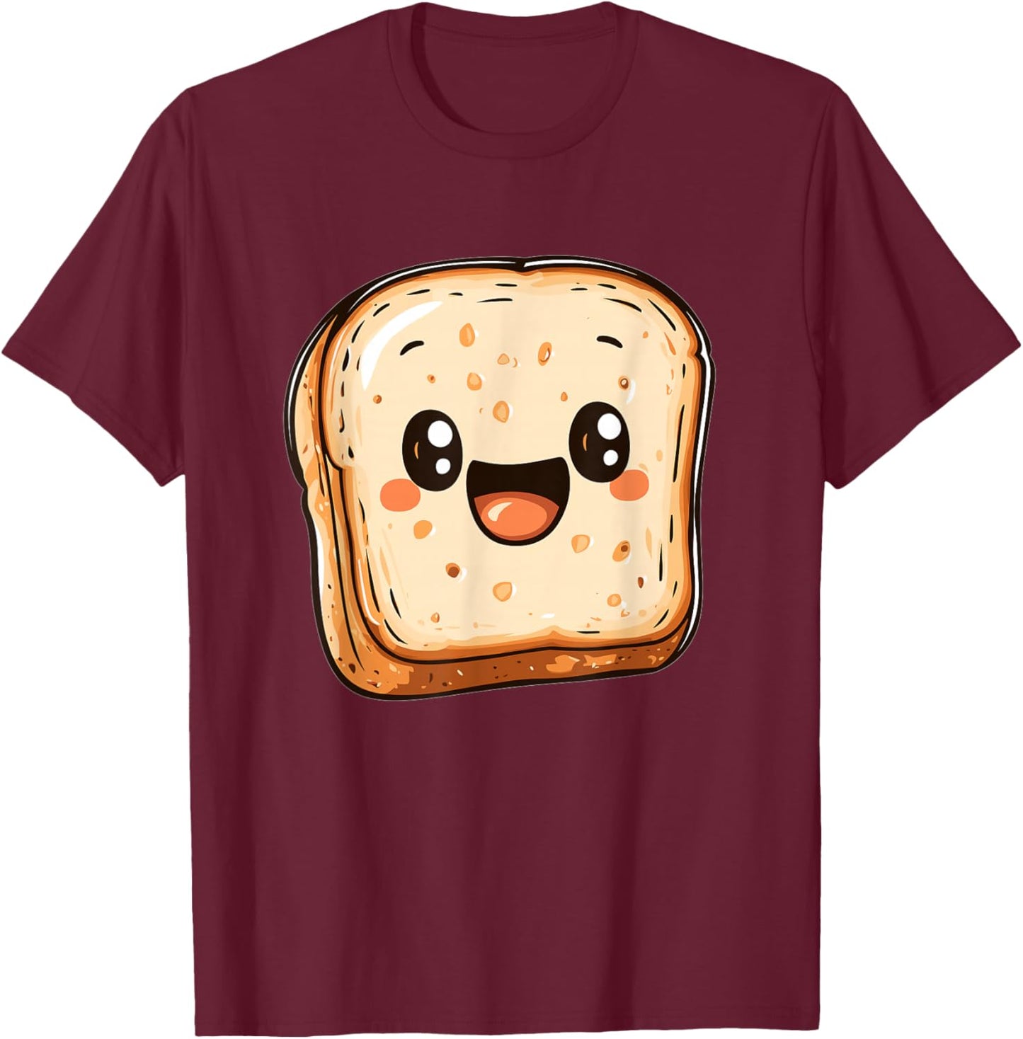 Happy Bread Slice Cartoon Smiling Toast T-Shirt - T-Shirt | Maroon