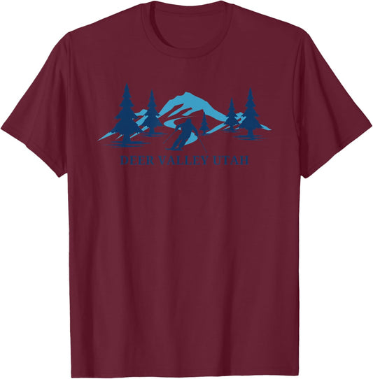 Deer Valley Utah Ski Resort Mountains T-Shirt - T-Shirt | Maroon