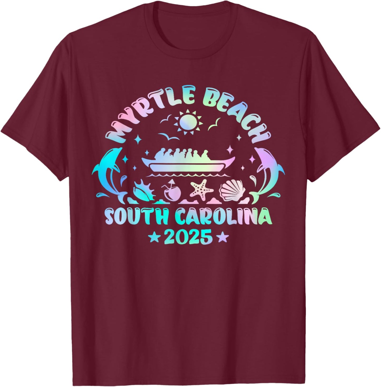 Myrtle Beach Summer Surf Dive Tie Dye Family Vacation 2025 T-Shirt - T-Shirt | Maroon