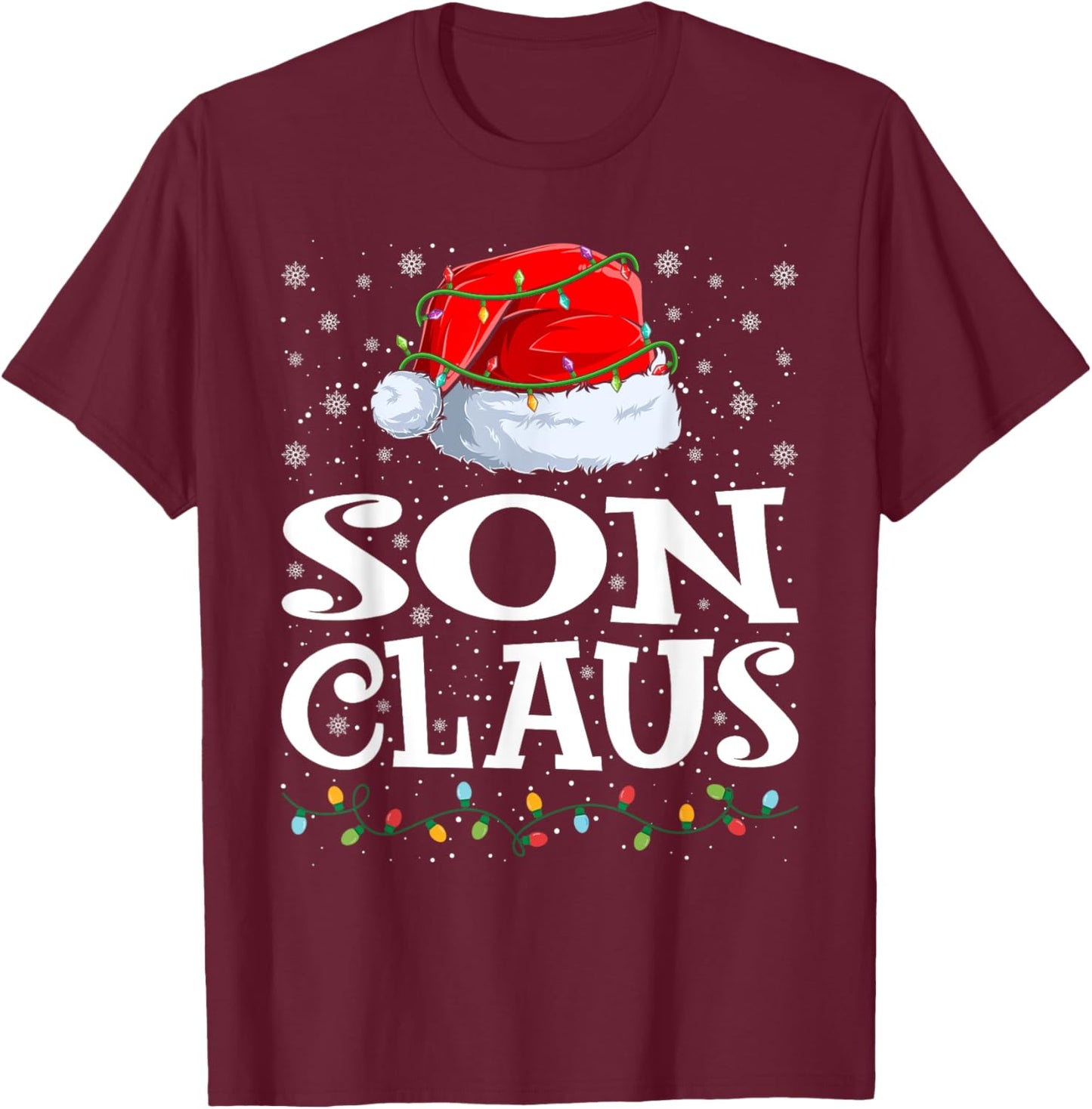 Son Claus Christmas Lights Santa Hat Family Matching T-Shirt - T-Shirt | Maroon