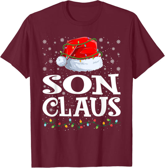 Son Claus Christmas Lights Santa Hat Family Matching T-Shirt - T-Shirt | Maroon