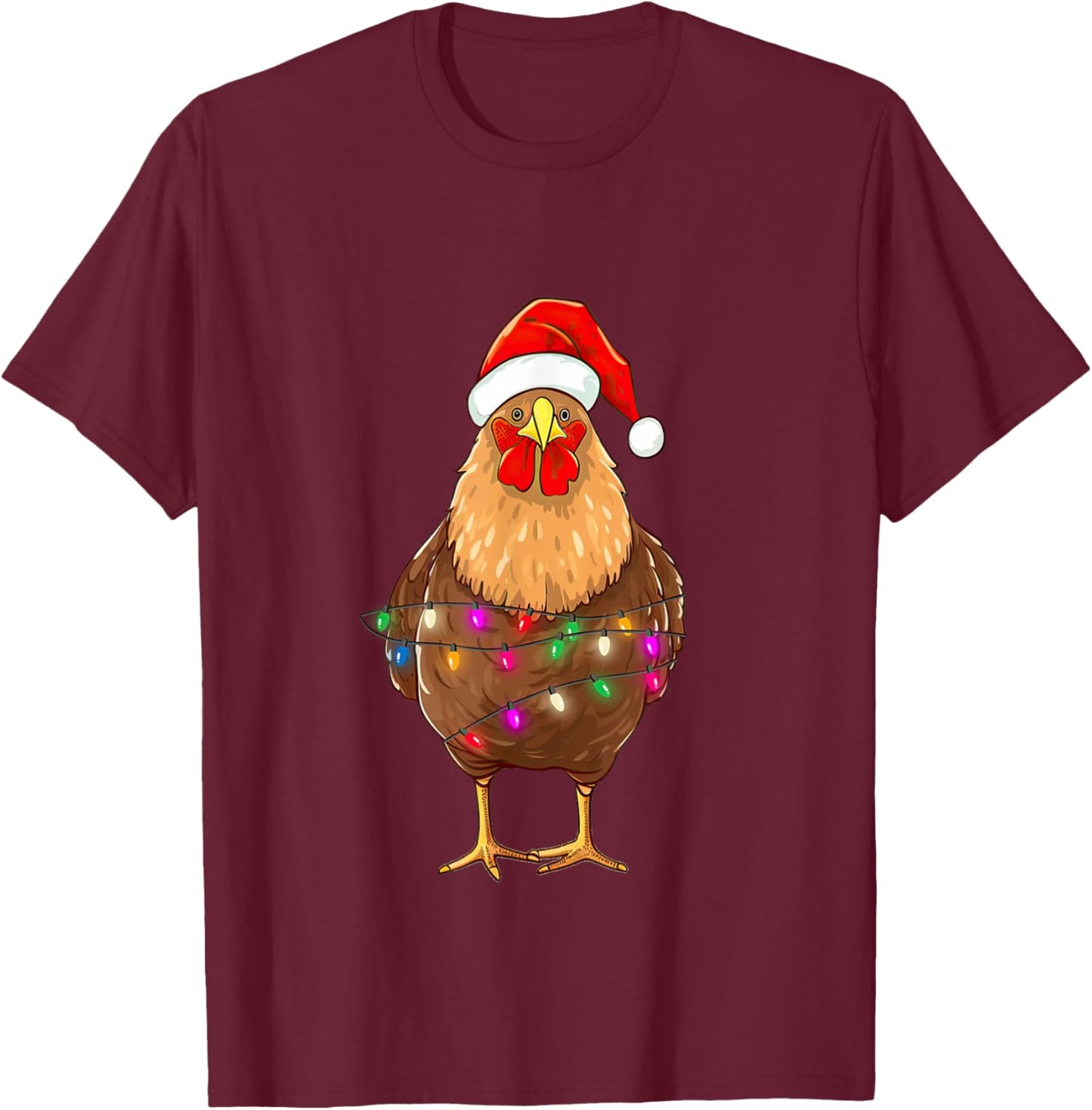 Chicken Christmas Lights Chicken Santa Farmer Xmas T-Shirt - T-Shirt | Maroon