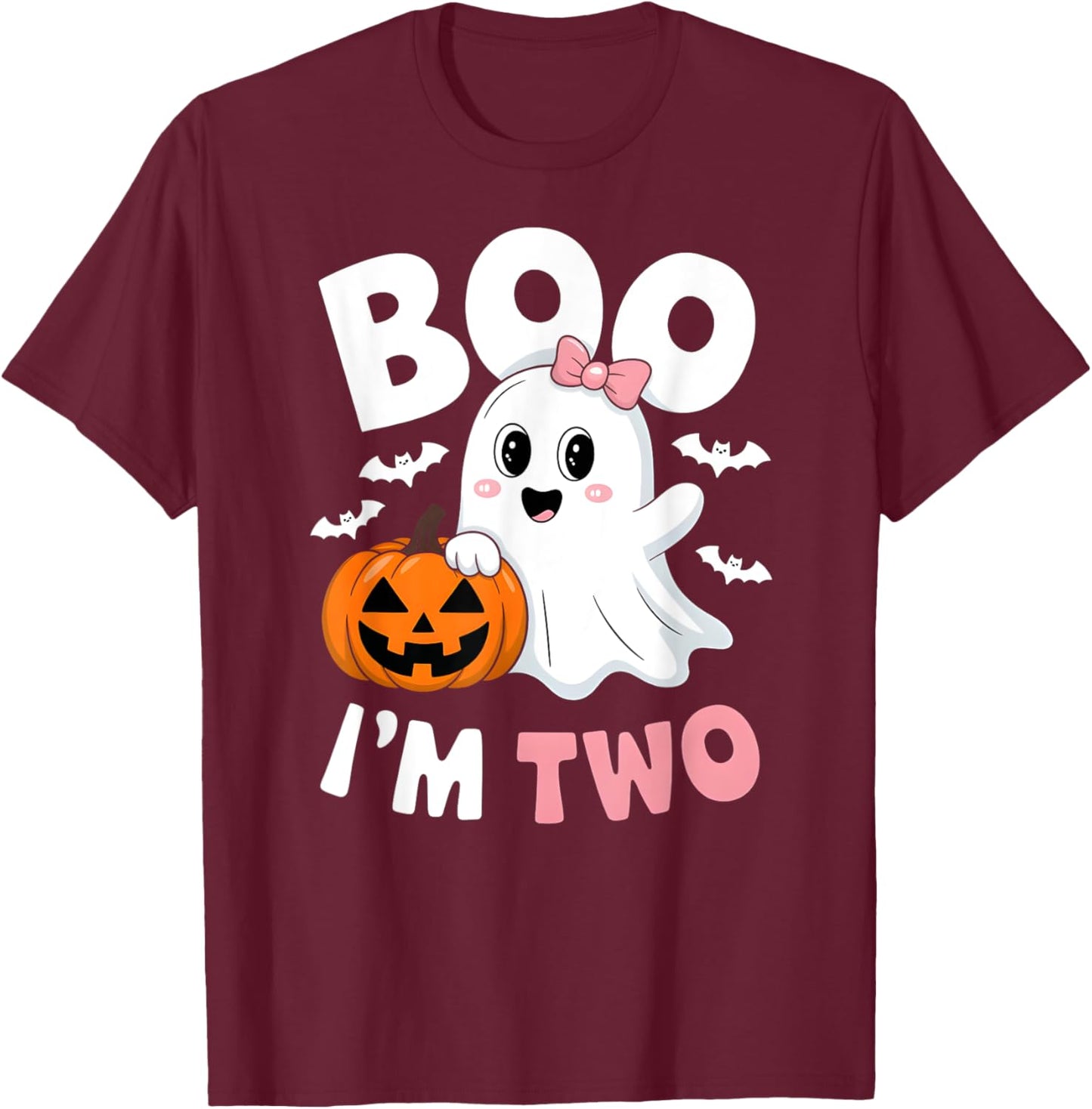 Funny Ghost Boo I'm Two Years 2nd Birthday Toddler Halloween T-Shirt - T-Shirt | Maroon