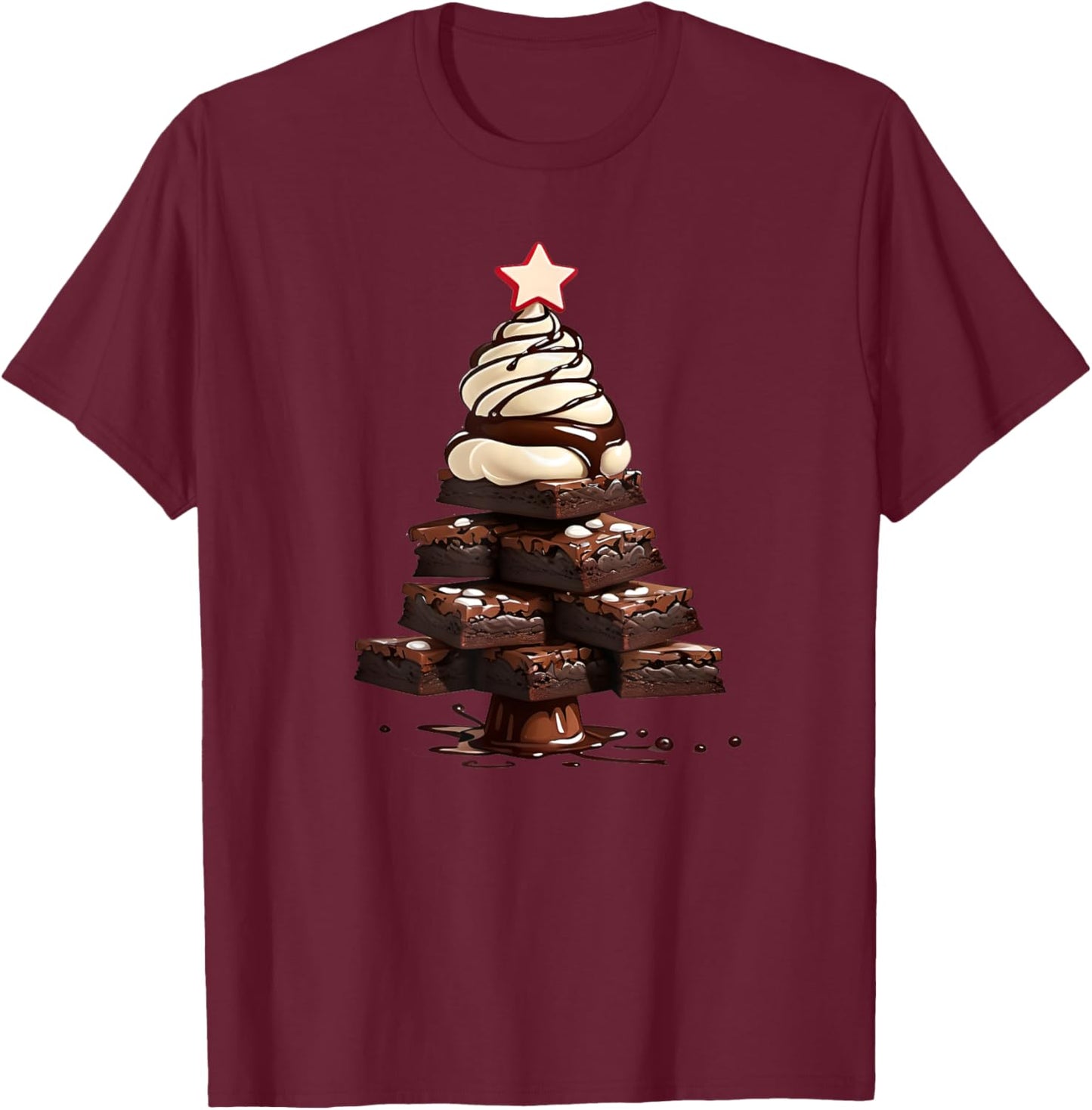 Hot Fudge Brownie Sundae Christmas Tree T-Shirt - T-Shirt | Maroon