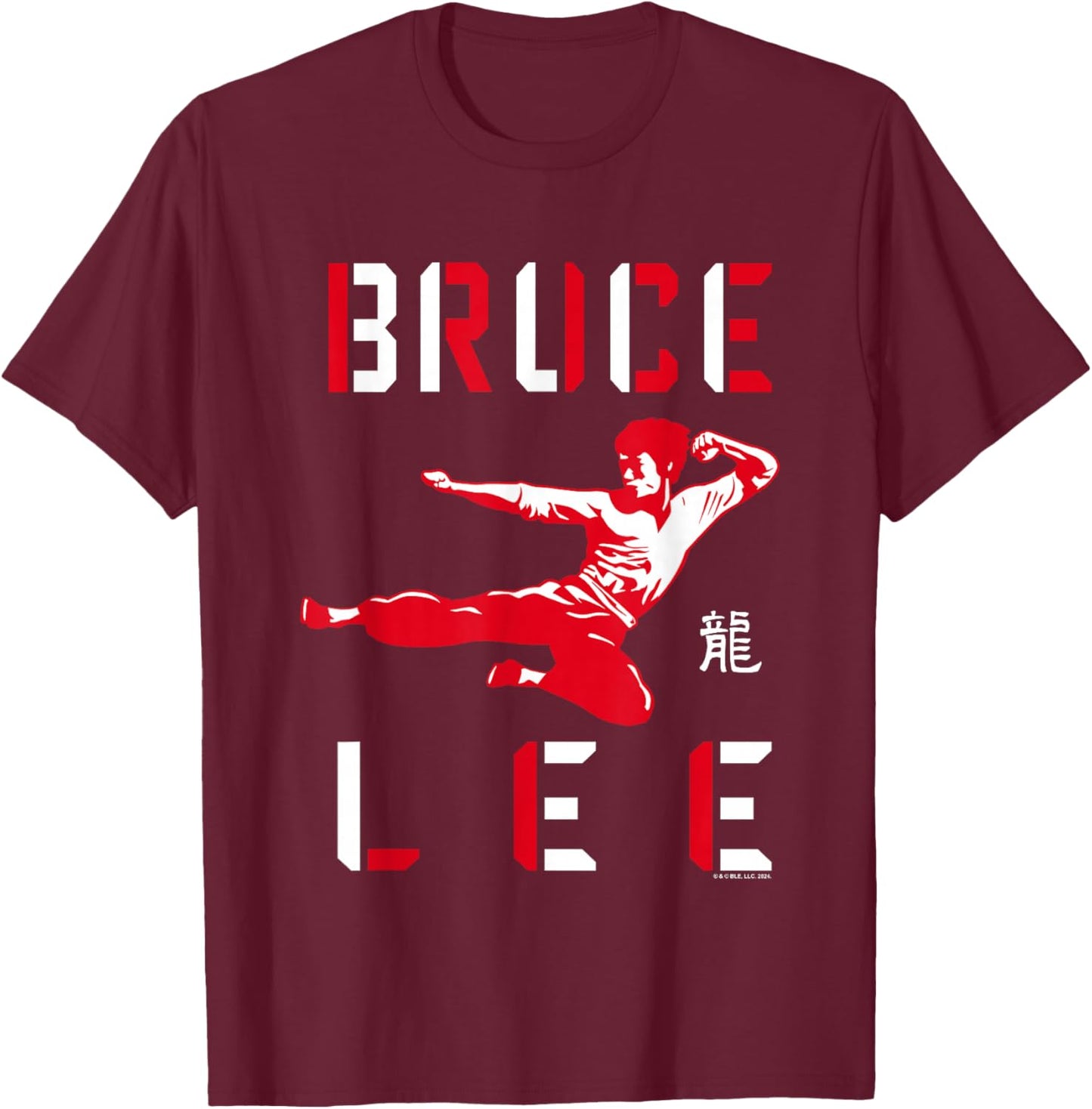 Bruce Lee Flying Kick Shadowed Face Shot T-Shirt - T-Shirt | Maroon