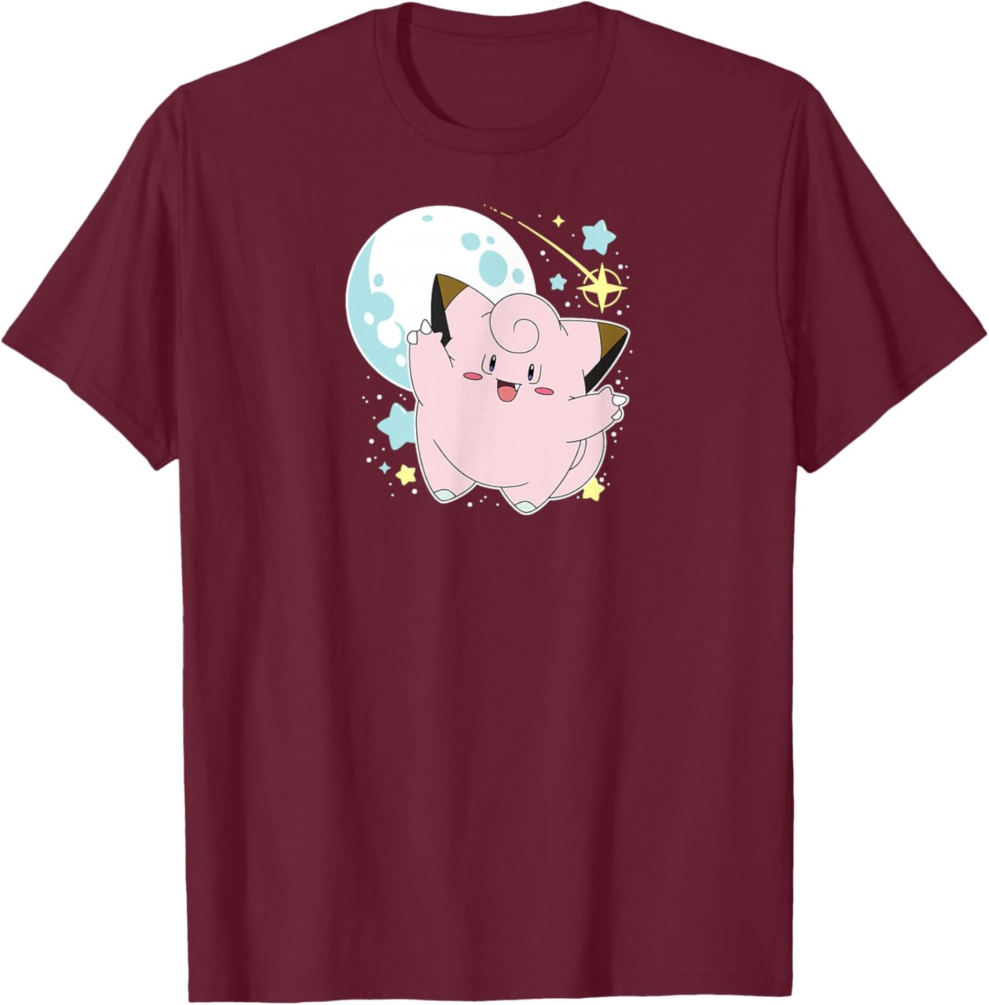 Pokémon - Clefairy Celestial Moon and Stars T-Shirt - T-Shirt | Maroon