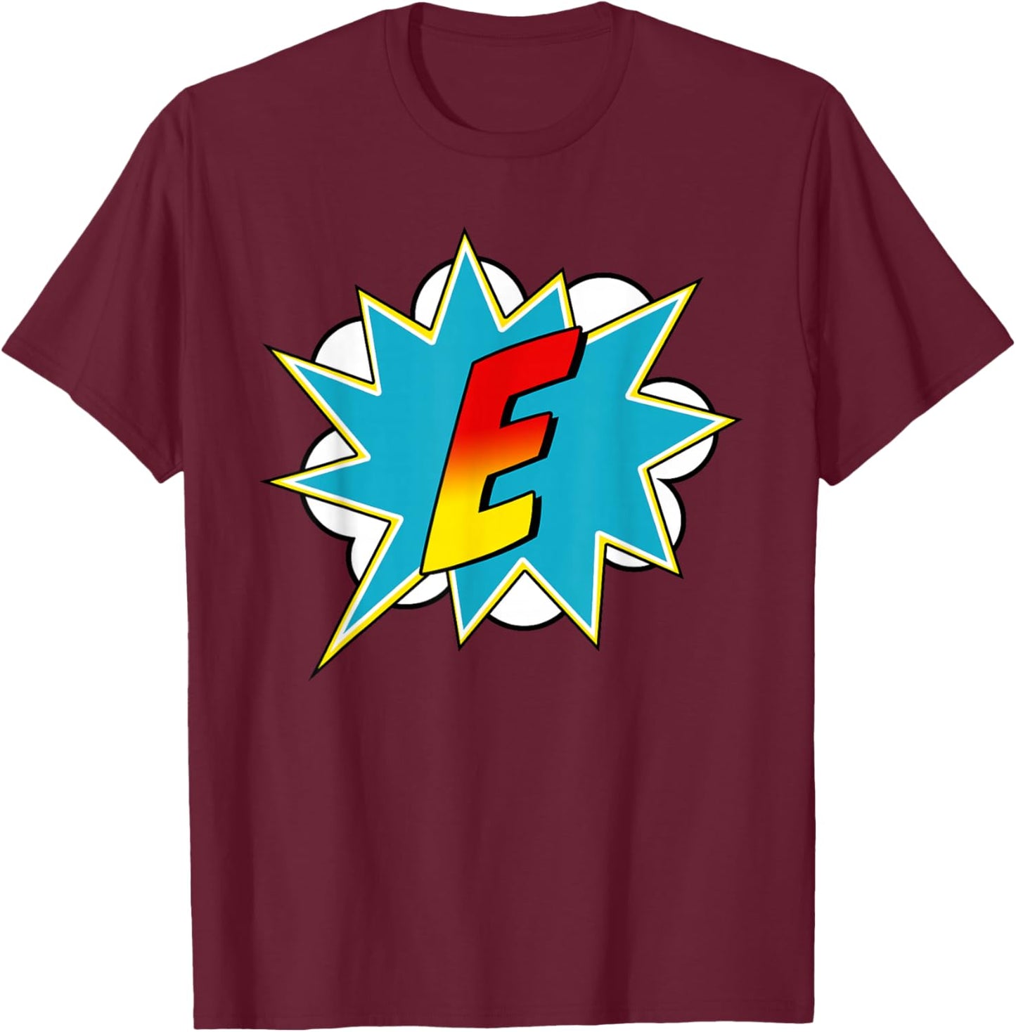 Letter E Superhero Name Comic Letter Retro Costume T-Shirt - T-Shirt | Maroon