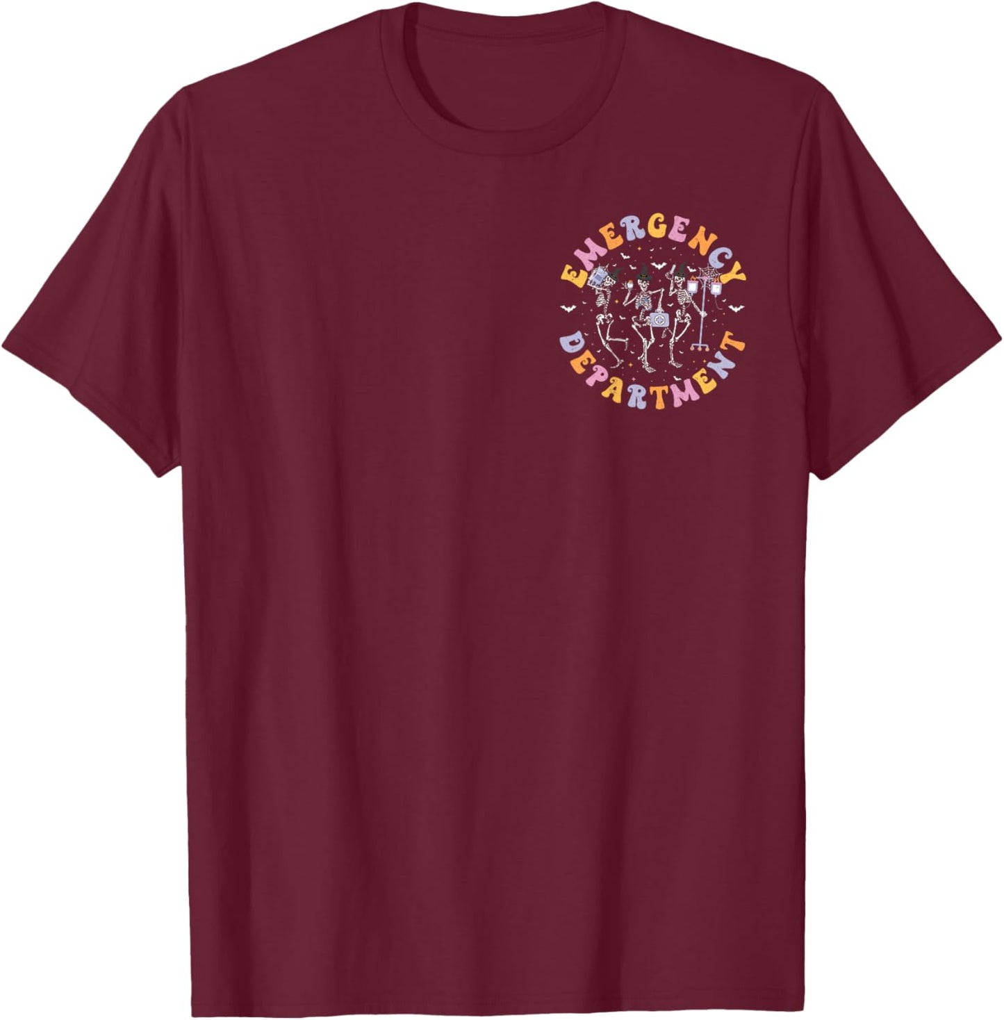 Emergency Department Halloween Skeleton ER Nurse Halloween T-Shirt - T-Shirt | Maroon