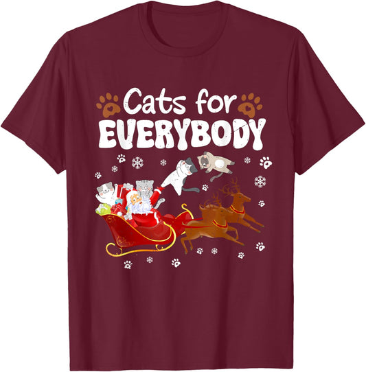 Cats For Everybody Christmas Cat Kitty Kitten Meow Xmas Men Women Kids T-Shirt - T-Shirt | Maroon