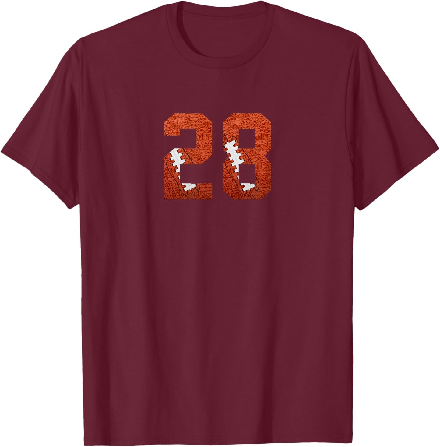 Number 28 - Minimalist American Football Jersey Numbered T-Shirt - T-Shirt | Maroon