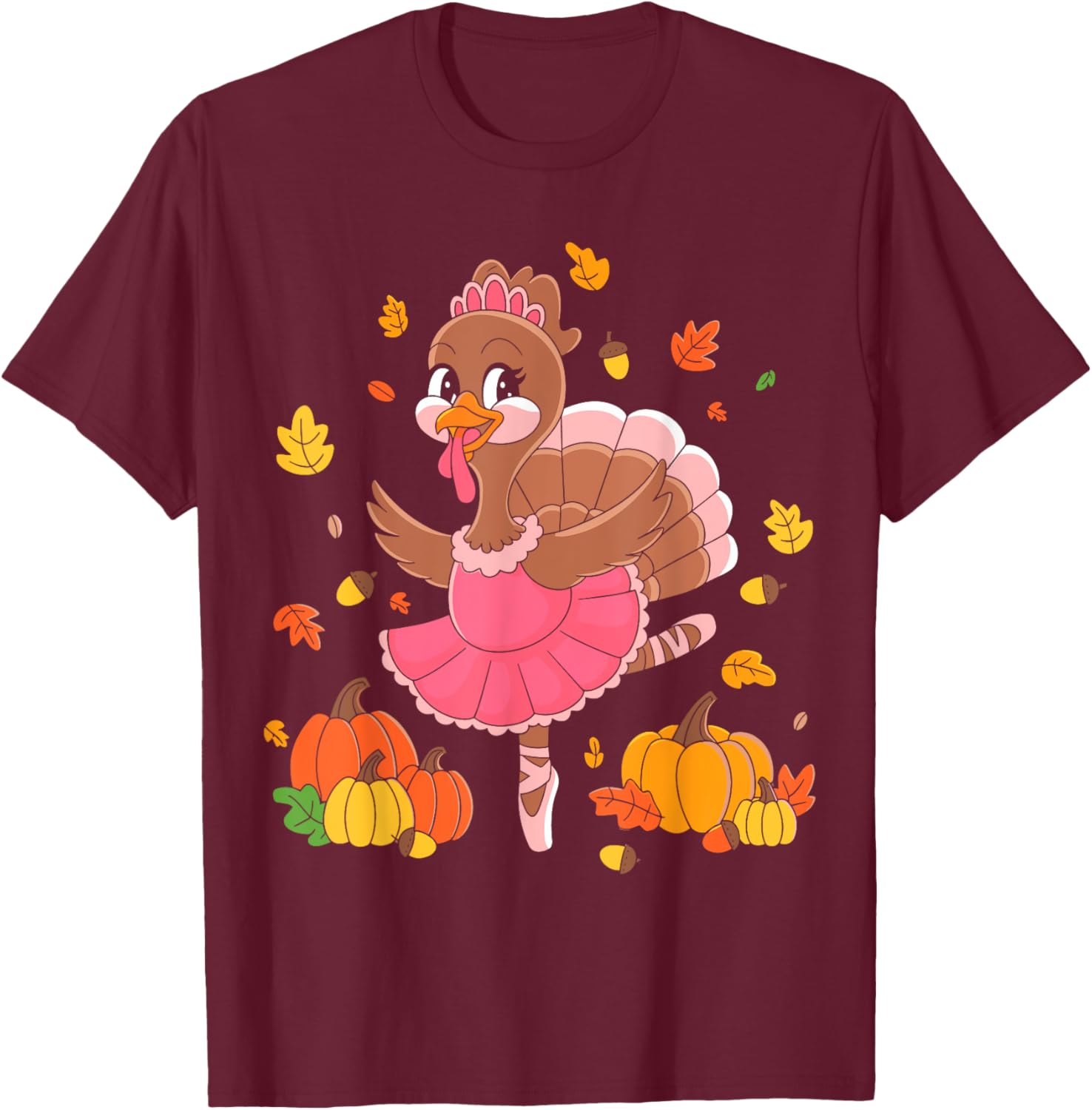 Turkey Dancing Ballet Lover Dancer Thanksgiving For Girls T-Shirt - T-Shirt | Maroon