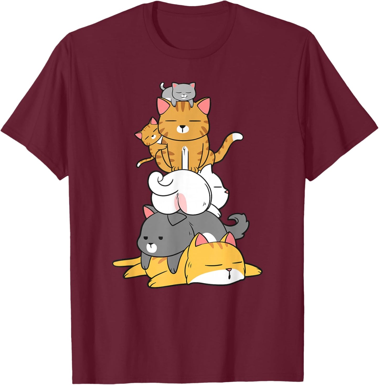 Pile Of Cats - Cats Stacking Cute Funny Cat Lover T-Shirt - T-Shirt | Maroon