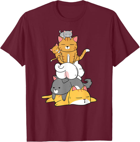 Pile Of Cats - Cats Stacking Cute Funny Cat Lover T-Shirt - T-Shirt | Maroon