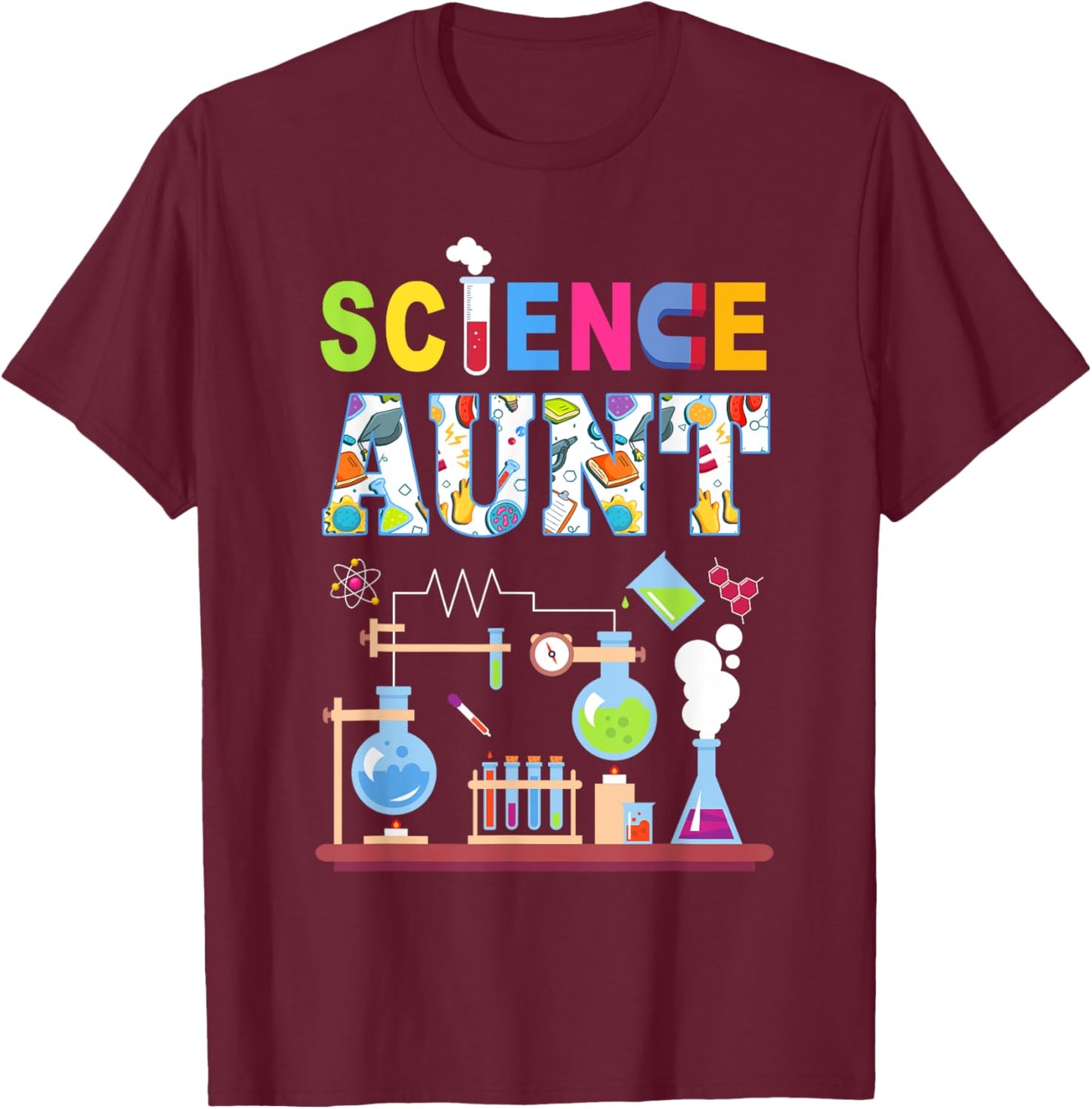 Science Aunt Family Science Birthday Party Matching T-Shirt - T-Shirt | Maroon