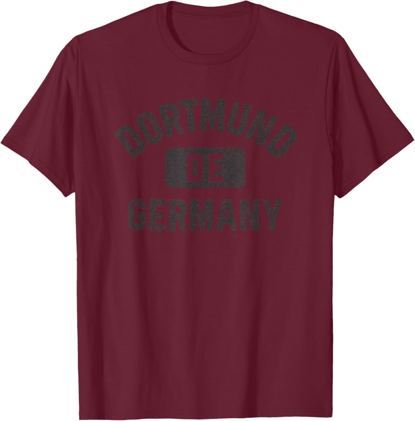 Dortmund Germany DE Gym Style Distressed Black Print T-Shirt - T-Shirt | Maroon