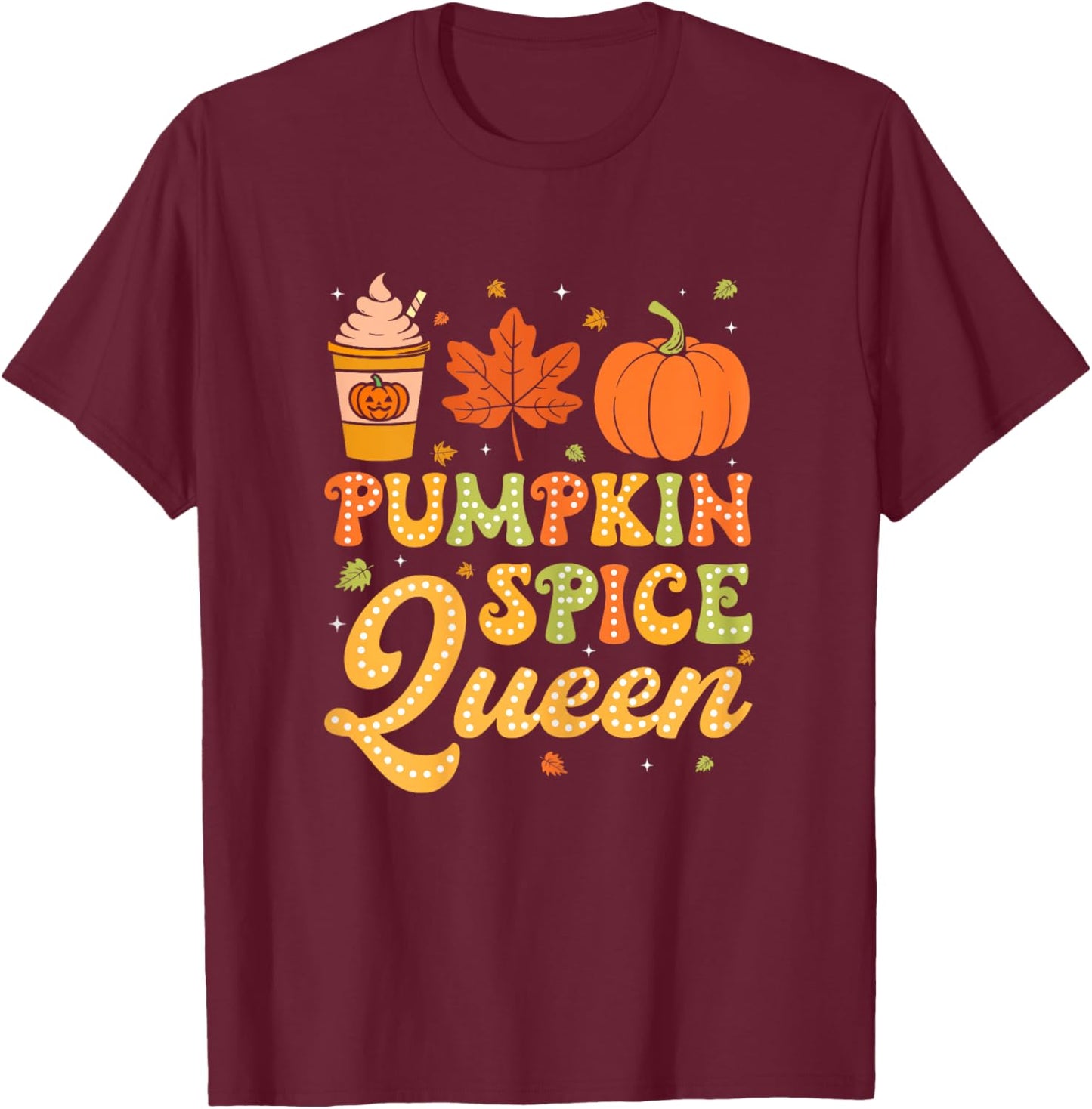 Groovy Pumpkin Spice Queen Halloween Thanksgiving Fall Girls T-Shirt - T-Shirt | Maroon