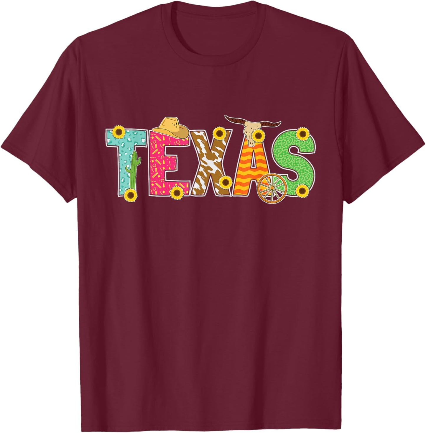 Texas Gift Cool Cactus Proud Texas Gift Western Bull Riding T-Shirt - T-Shirt | Maroon