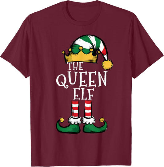 The Queen Elf Family Matching Christmas Elf Women Girl T-Shirt - T-Shirt | Maroon