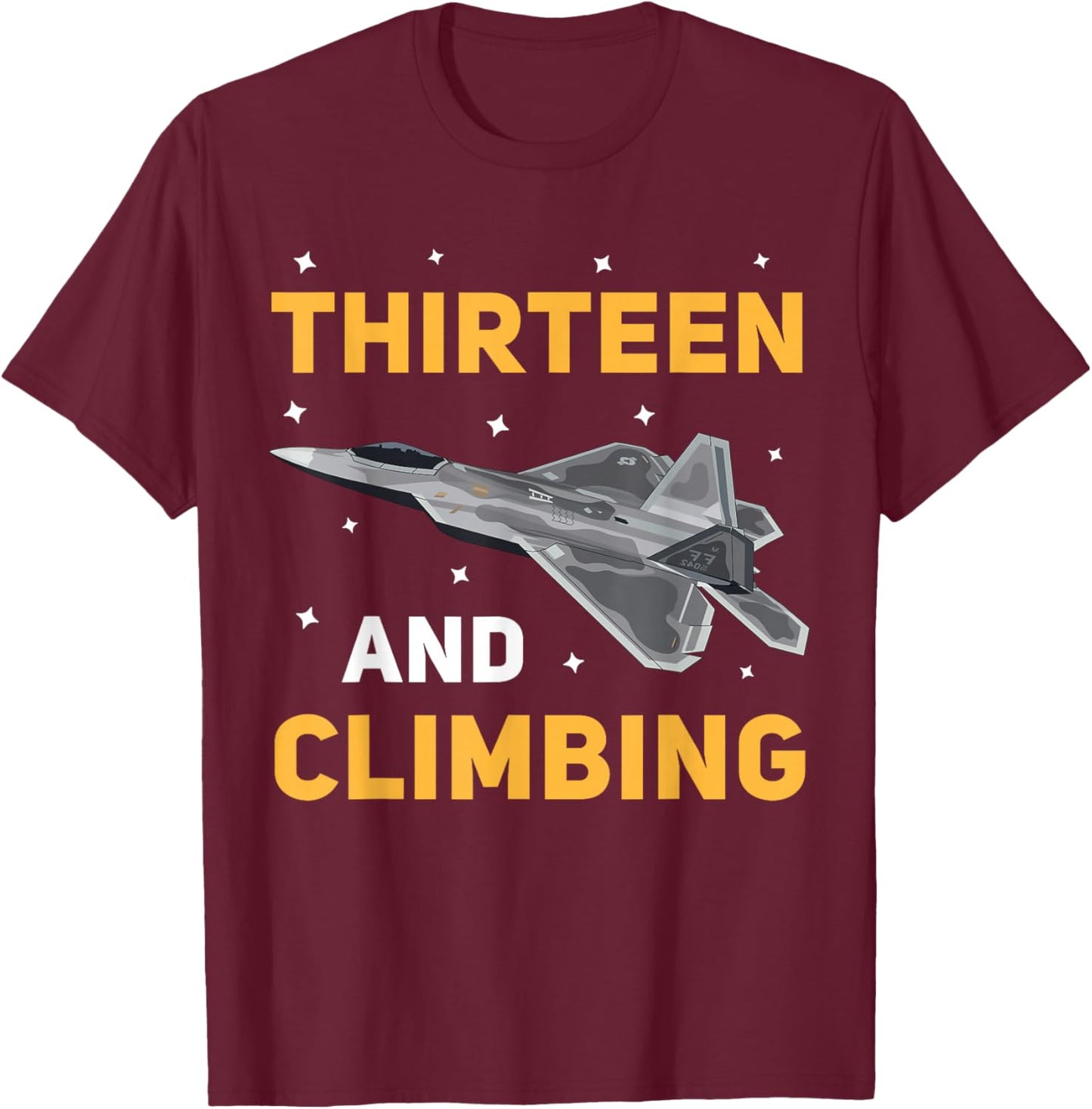 Jet Fighter Plane 13 Year Old Birthday Party For Boys T-Shirt - T-Shirt | Maroon