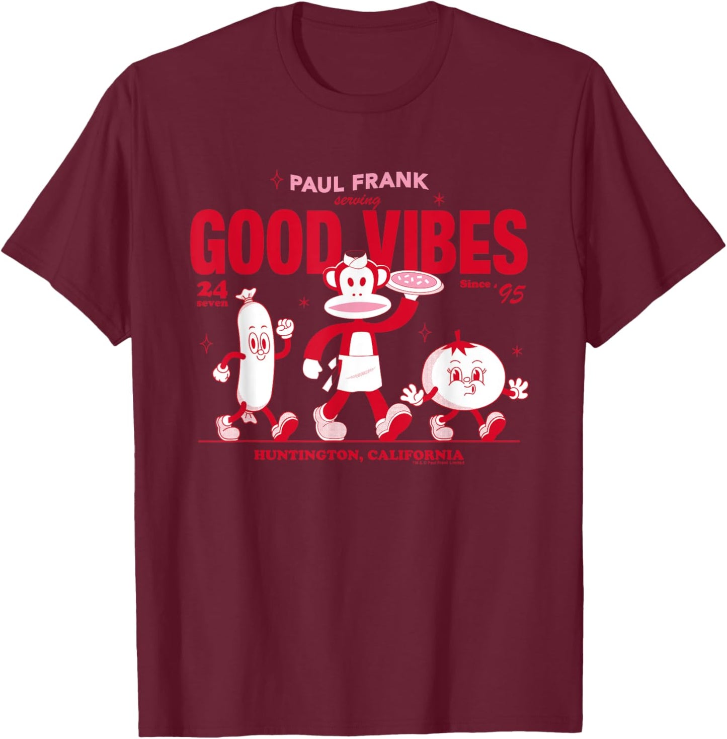Paul Frank Julius The Monkey Serving Good Vibes California T-Shirt - T-Shirt | Maroon