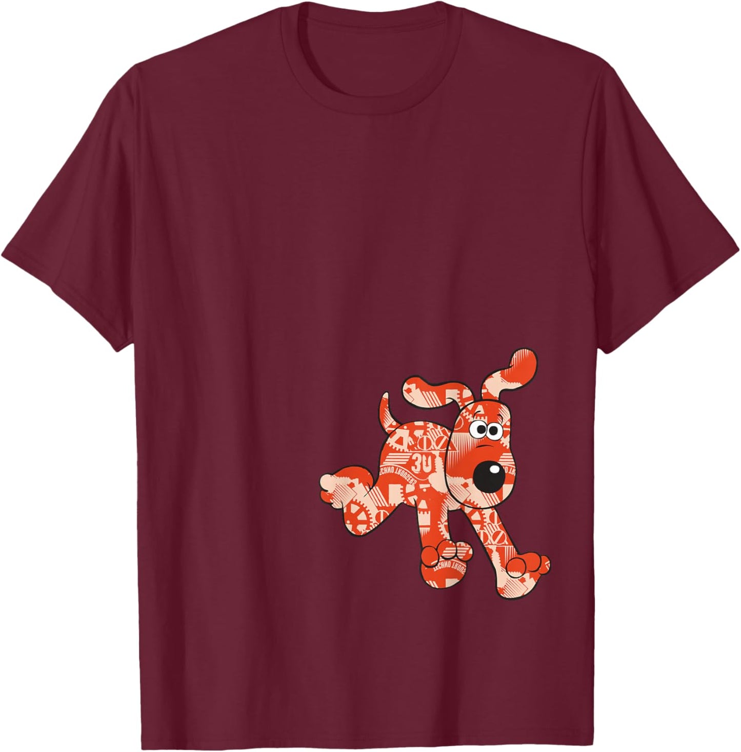 Wallace & Gromit Gromit Gears Logo , -Adults, Black, Small, Short Sleeve, Cotton Blend, Classic Fit, Pull On, , Plain Back T-Shirt - T-Shirt | Maroon