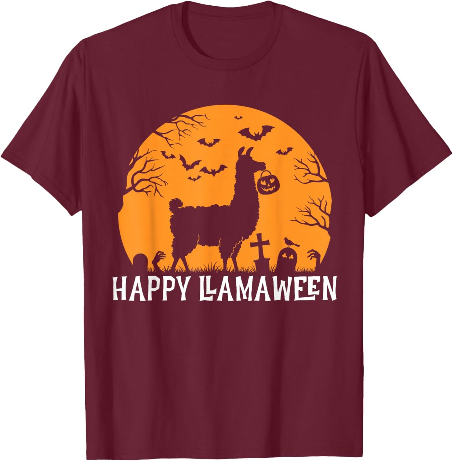 Halloween Llama Happy Llamaween T-Shirt - T-Shirt | Maroon