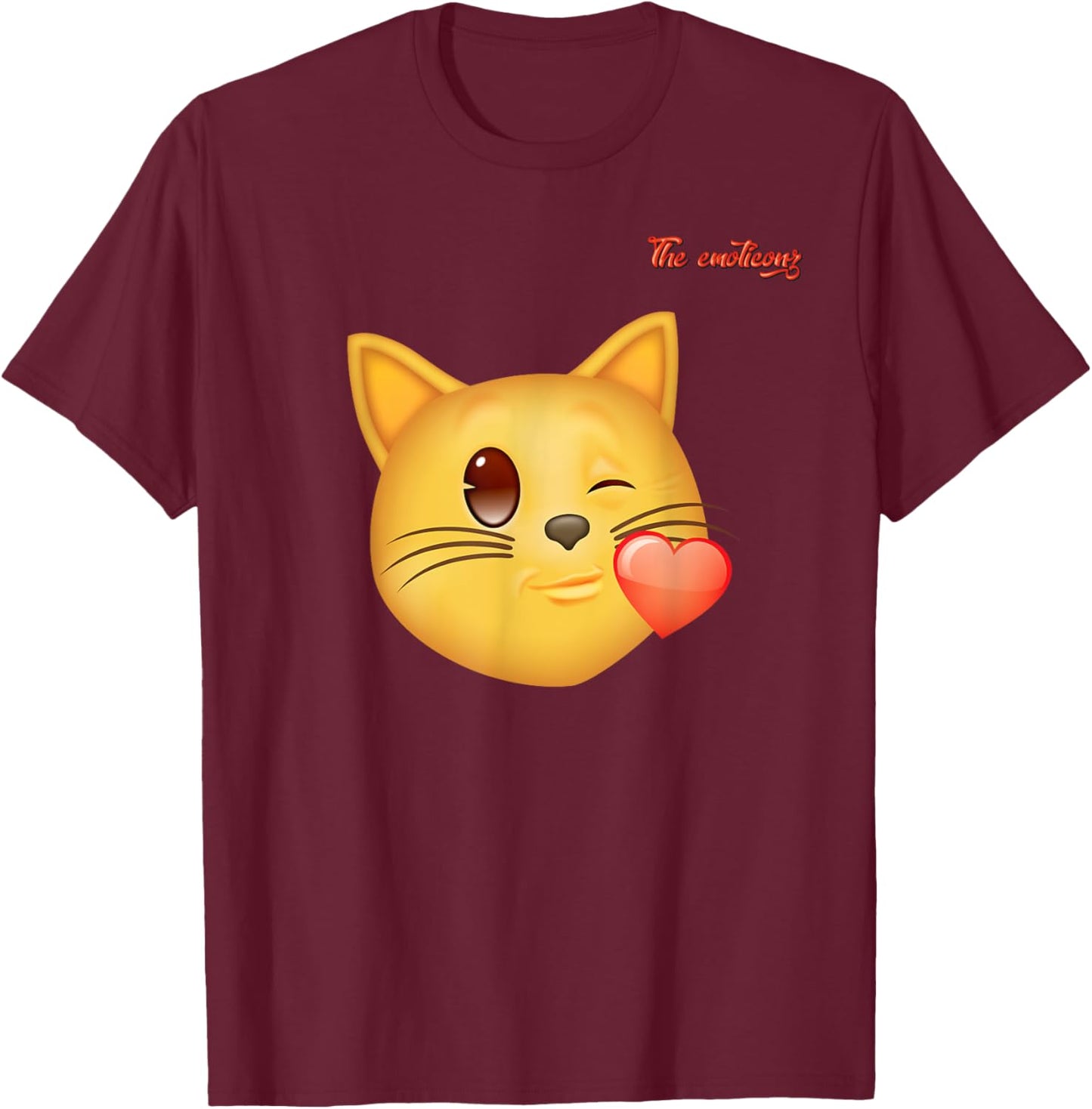Emoji Winking Kissing Heart Cat Face T-Shirt - T-Shirt | Maroon