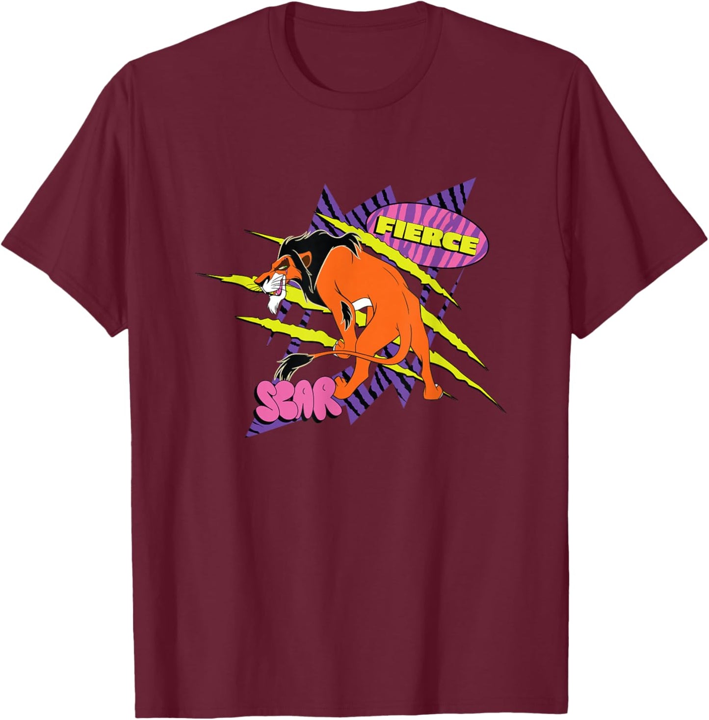 Disney The Lion King Fierce Scar 90's Retro Big Chest Logo T-Shirt - T-Shirt | Maroon