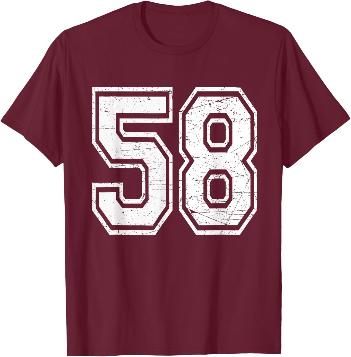 Number 58 Varsity Sports Team Jersey 58th Birthday T-Shirt - T-Shirt | Maroon