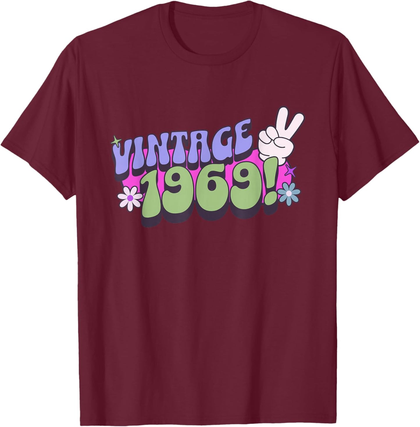 Groovy 1969 Birthday, Retro Vintage Old Hippie Hippy Style T-Shirt - T-Shirt | Maroon