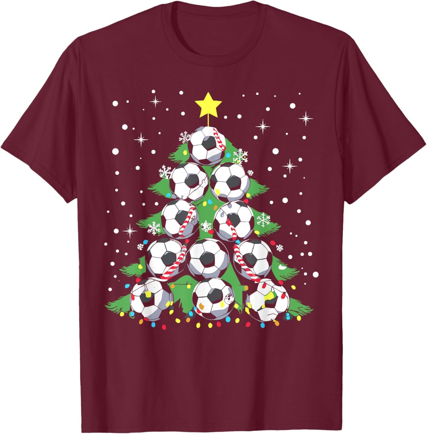 Funny Soccer Player Xmas Lights Soccer Christmas Tree T-Shirt - T-Shirt | Maroon