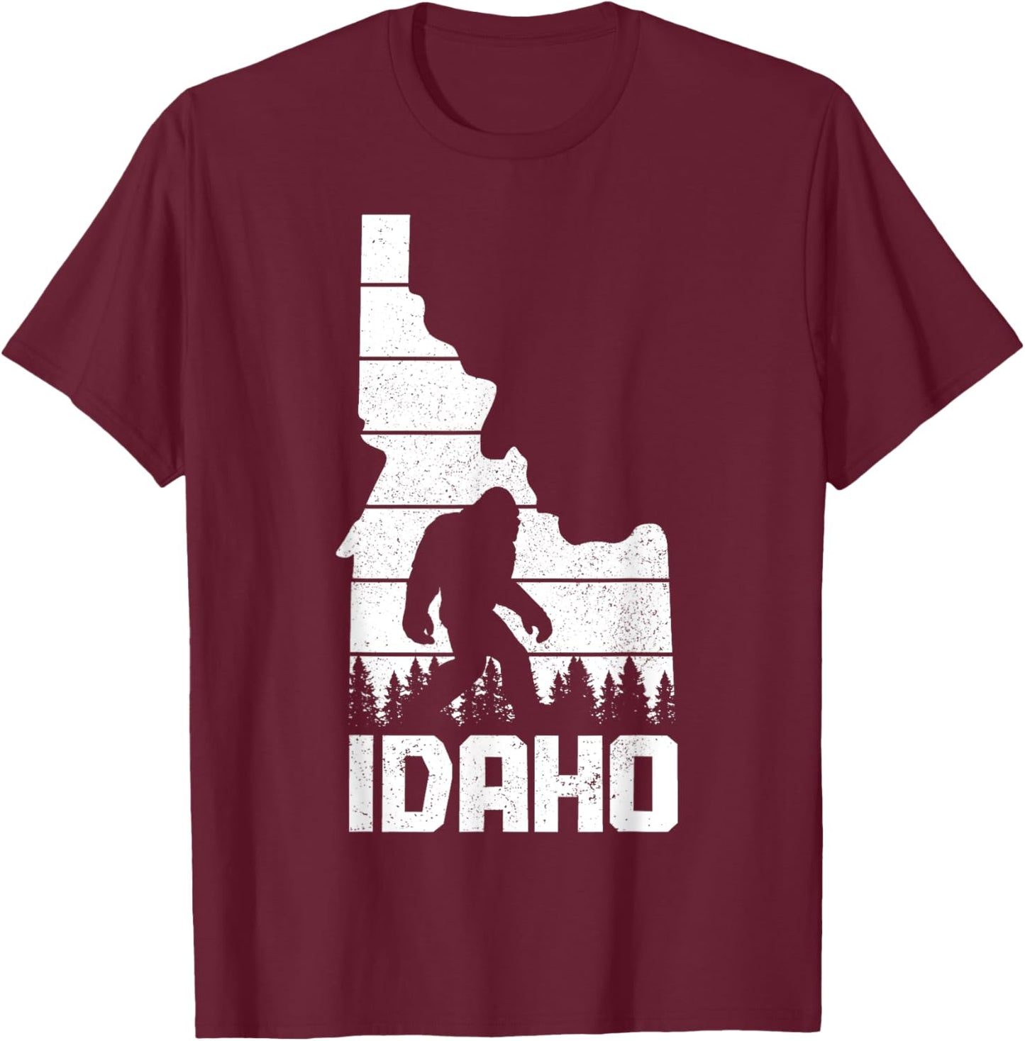 Idaho Bigfoot State Map Hunting Hunter Funny Pride Vintage T-Shirt - T-Shirt | Maroon