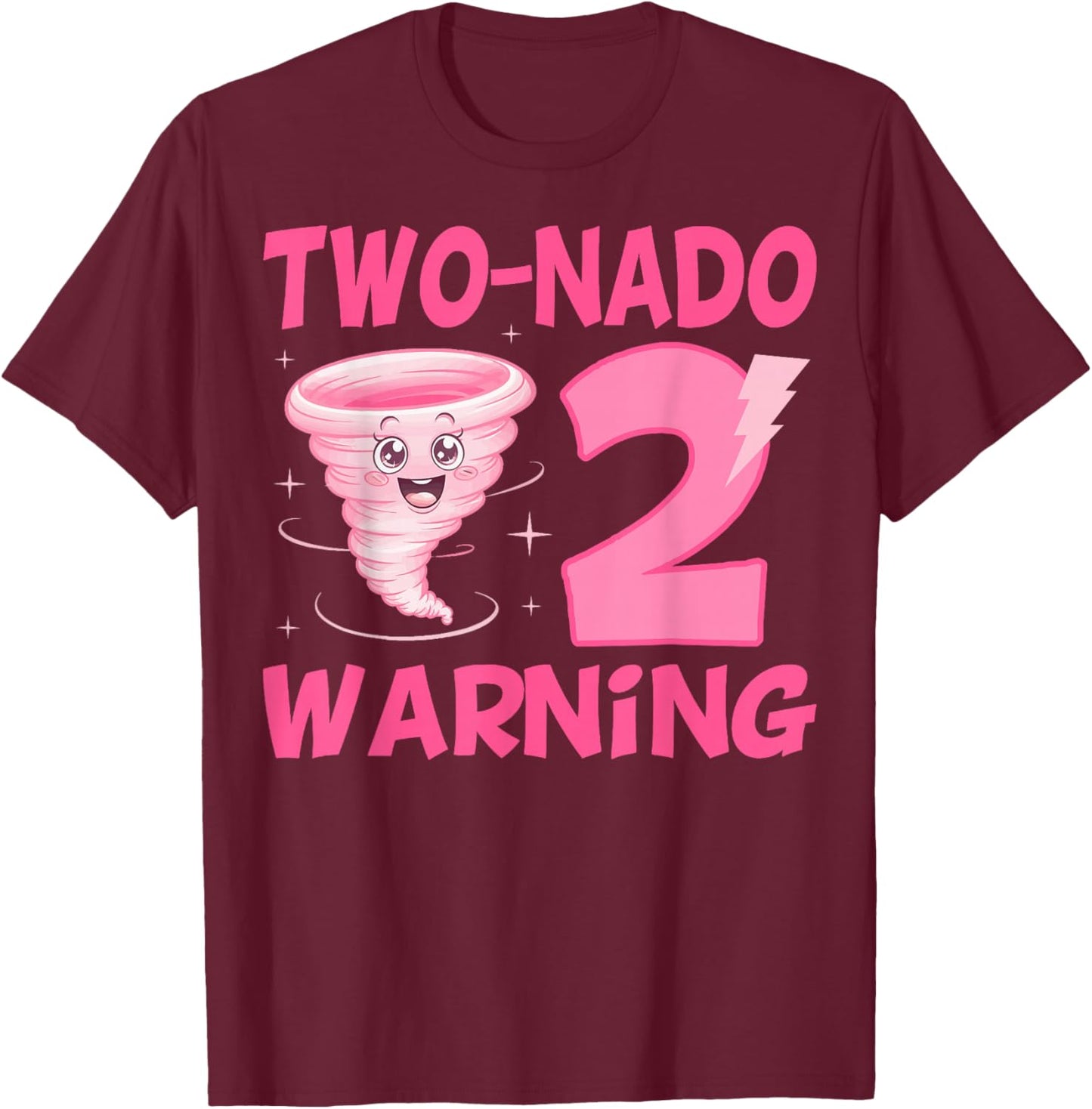 Kids Two-nado Warning 2nd Birthday Pink Tornado Birthday T-Shirt - T-Shirt | Maroon