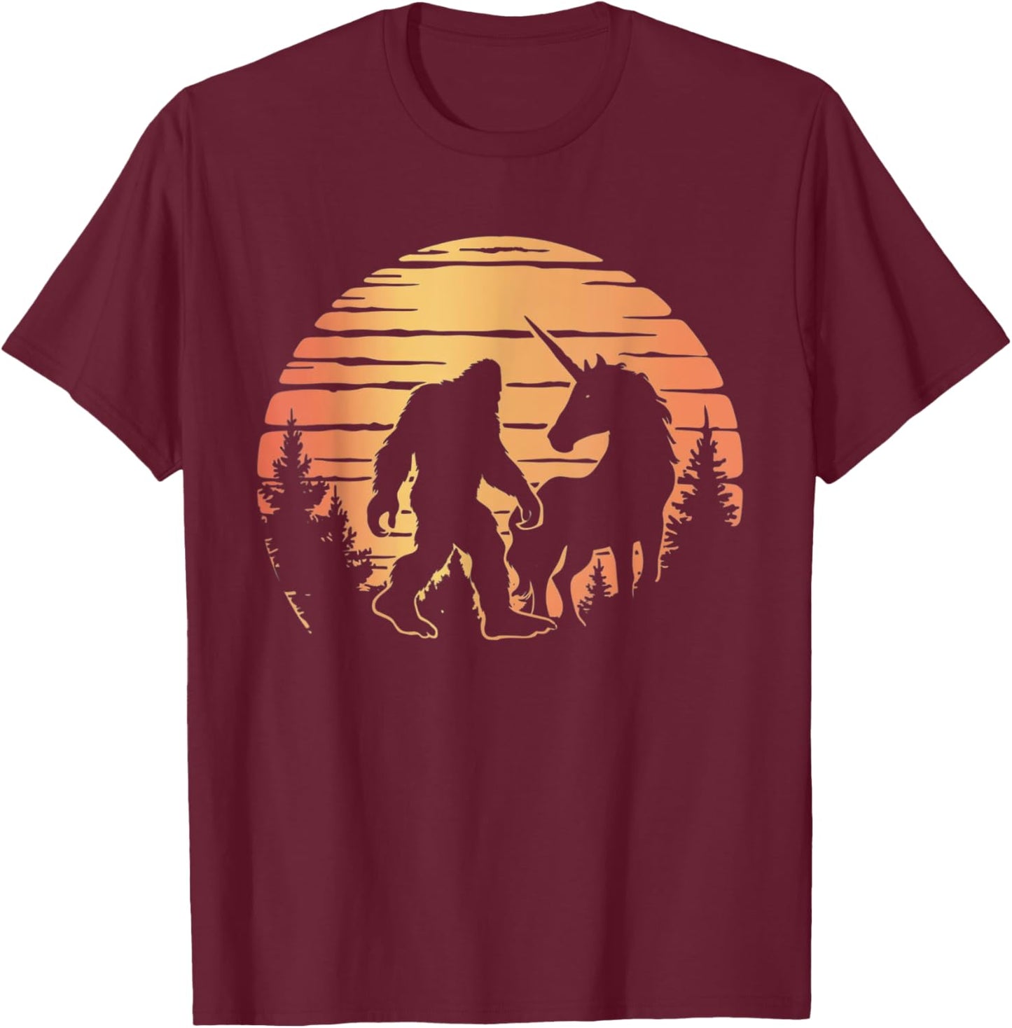 Bigfoot And Unicorn Women And Kids! Retro Sasquatch T-Shirt - T-Shirt | Maroon