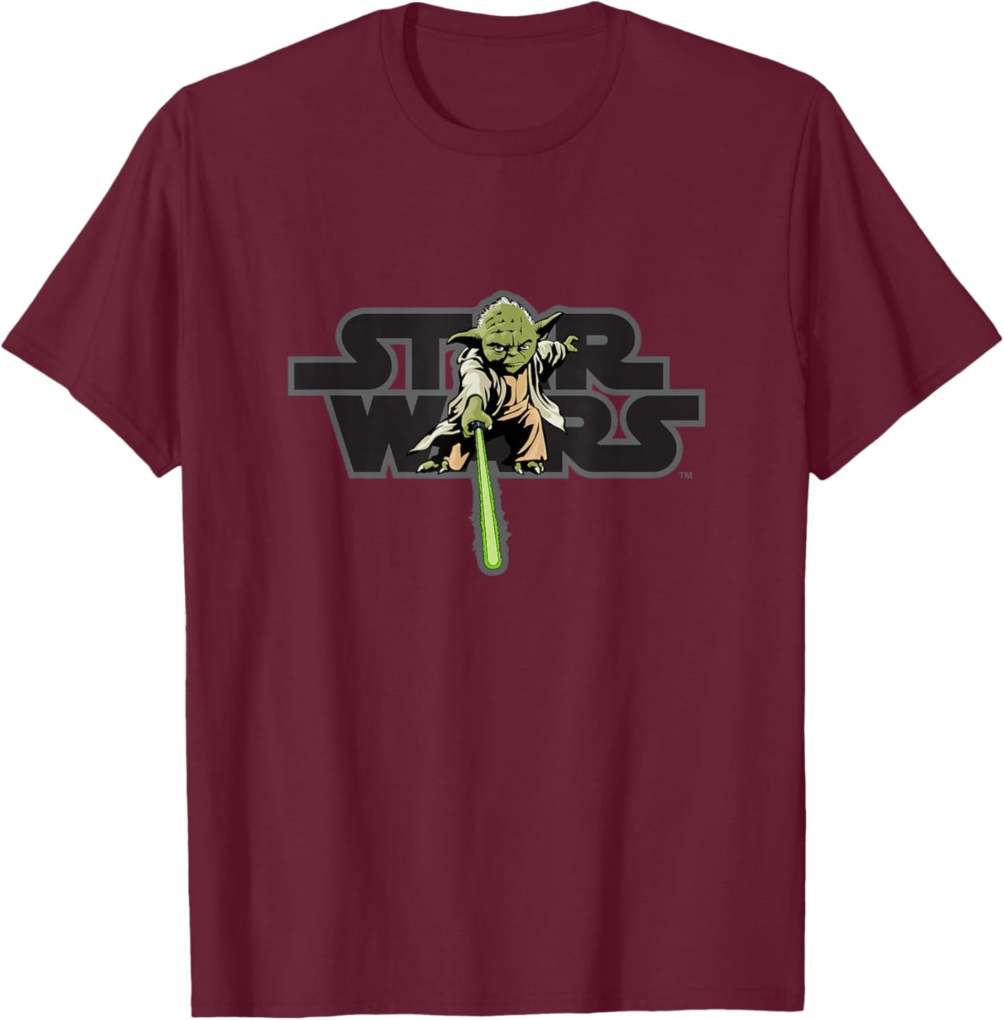 Star Wars Logo Jedi Master Yoda Lightsaber T-Shirt - T-Shirt | Maroon