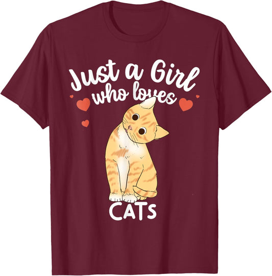 Just a Girl Who Loves Cats Funny Orange Ginger Cat Lover T-Shirt - T-Shirt | Maroon