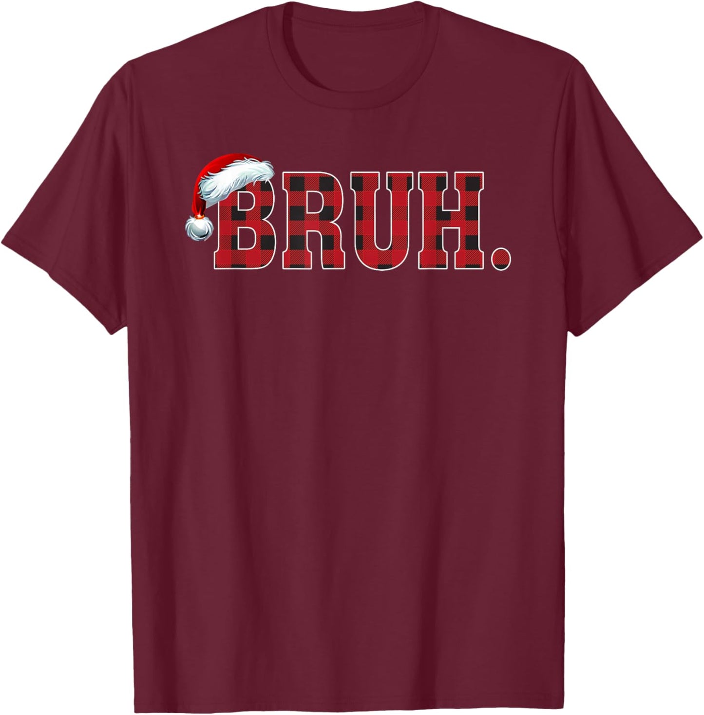 Bruh Funny Christmas Plaid Teens Boys Kids Xmas Pajamas T-Shirt - T-Shirt | Maroon