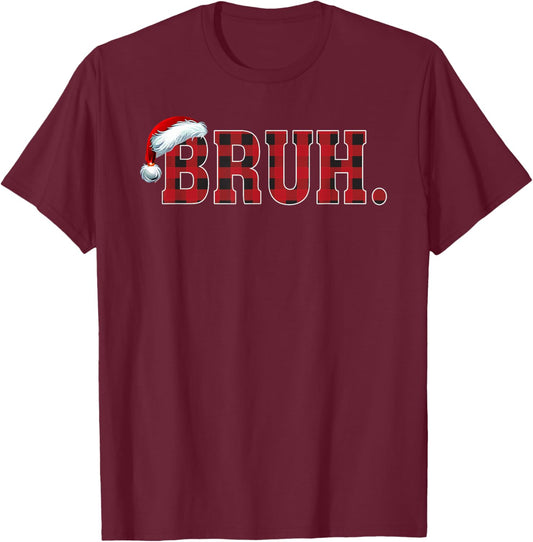 Bruh Funny Christmas Plaid Teens Boys Kids Xmas Pajamas T-Shirt - T-Shirt | Maroon