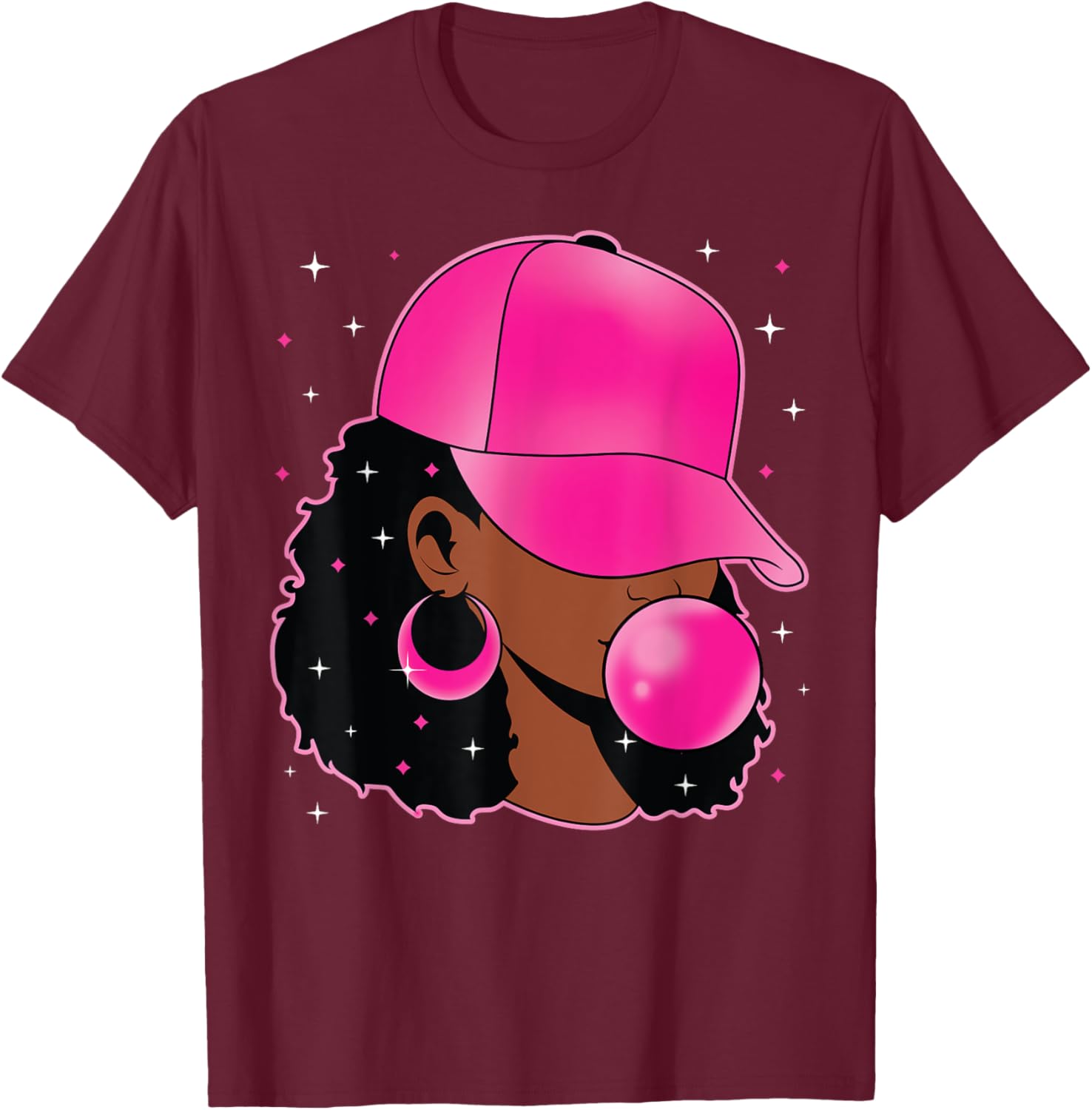 Funny Afro Girl Blowing Pink Bubble Gum Halloween Costume T-Shirt - T-Shirt | Maroon